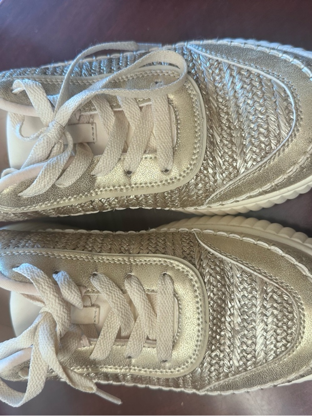 Dream Pairs Metallic Gold Knit Lace-Up Sneakers